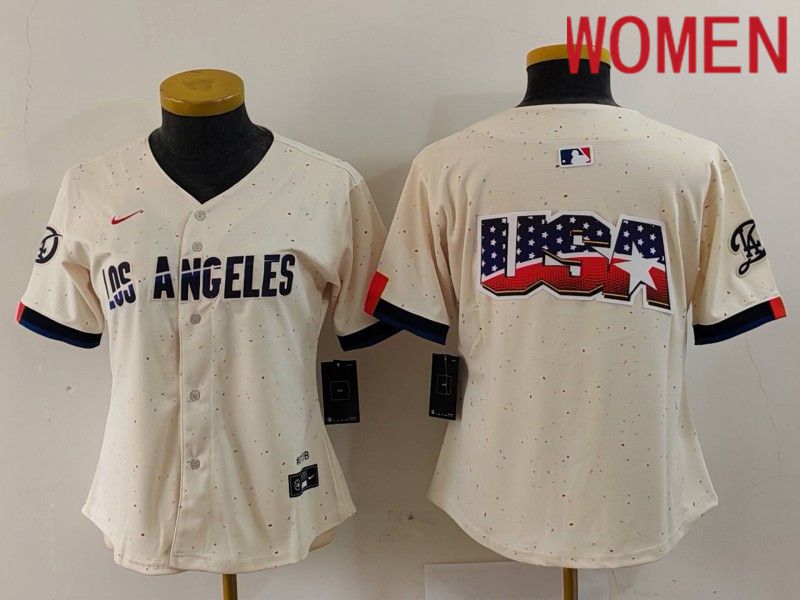 Women Los Angeles Dodgers Blank Cream Fashion Nike Game MLB Jersey style 6293->women mlb jersey->Women Jersey